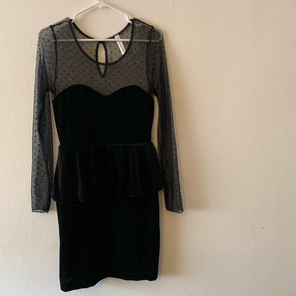Lovely Day black velvet peplum dress